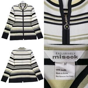 Misook Cardigan Sweater Women’s Size Medium M Full Zip Long Sleeve Striped